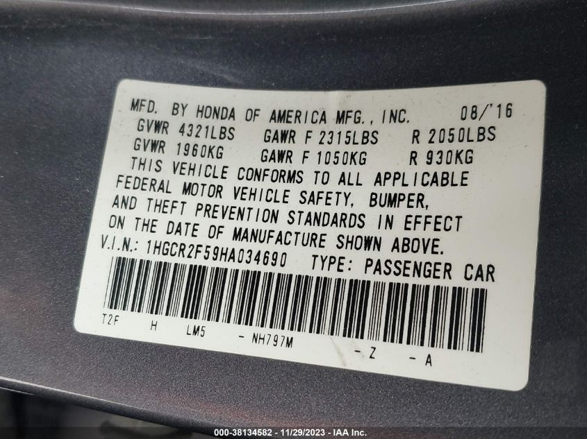 2017 HONDA ACCORD SPORT - 1HGCR2F59HA034690