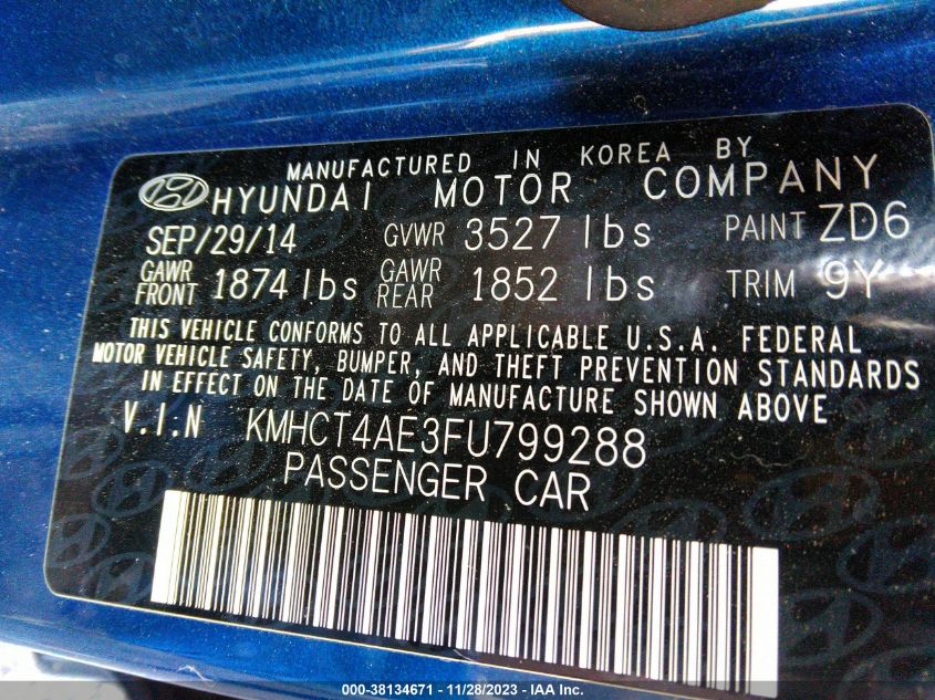 2015 HYUNDAI ACCENT - KMHCP4AE3FU799288