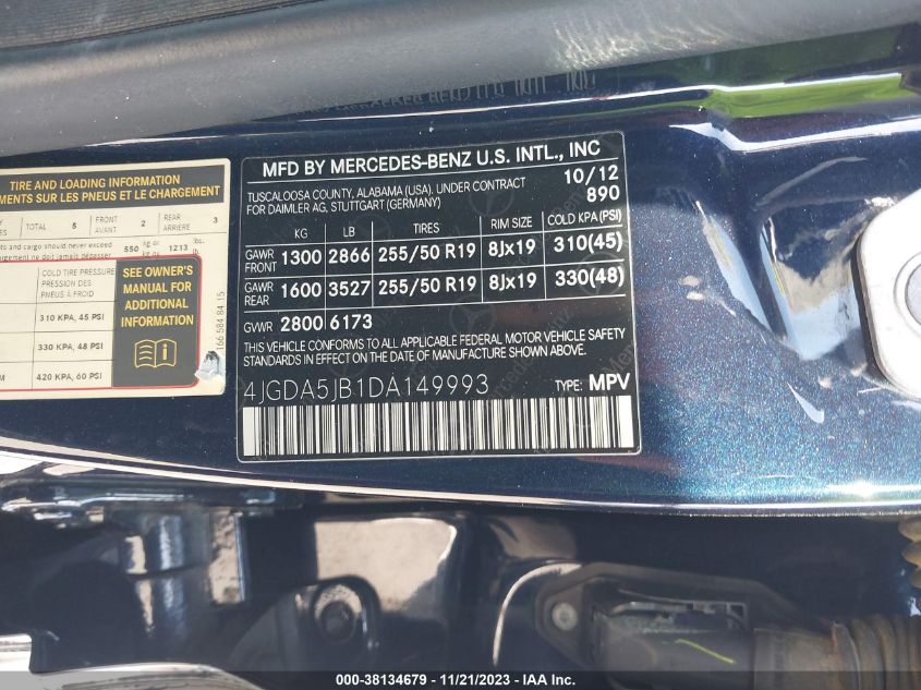2013 MERCEDES-BENZ ML 350 4JGDA5JB1DA149993