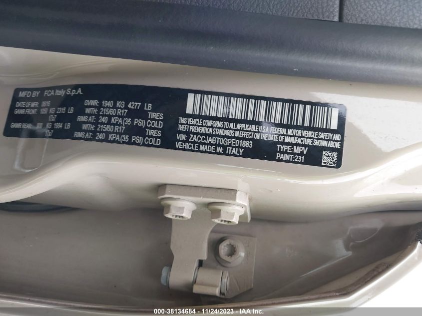 2016 JEEP RENEGADE LATITUDE - ZACCJABT0GPE01883