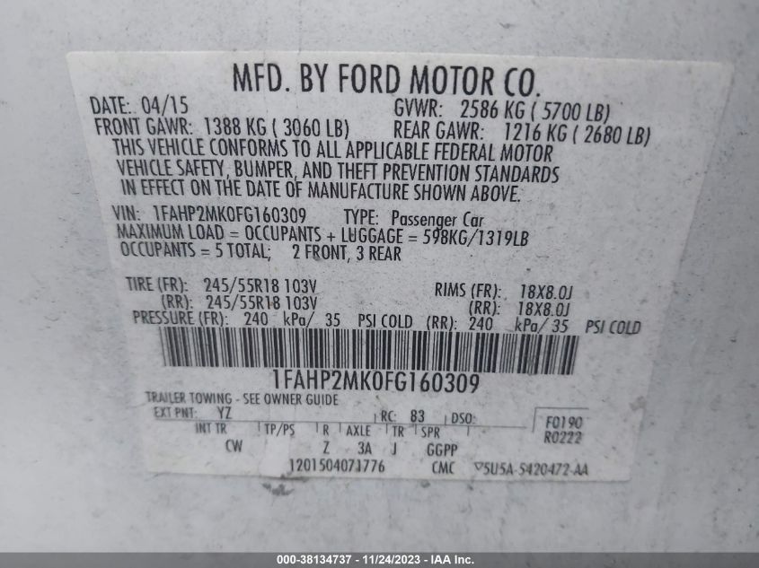 2015 FORD  POLICE INTERCEPTOR 1FAHP2MK0FG160309
