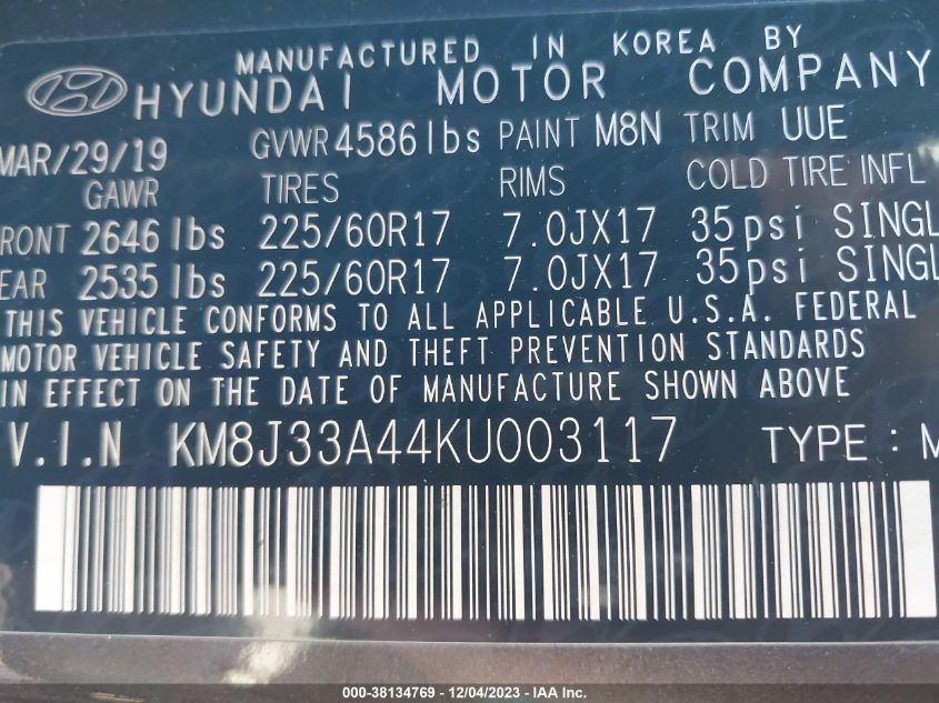 2019 HYUNDAI TUCSON VALUE - KM8J33A44KU003117