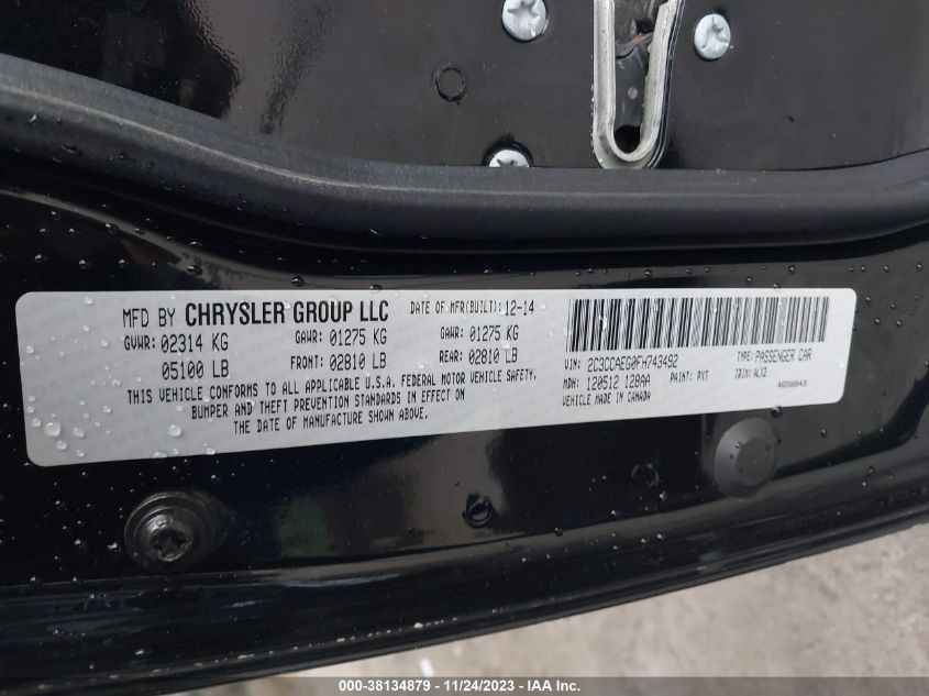 2015 CHRYSLER 300C - 2C3CCAEG0FH743492