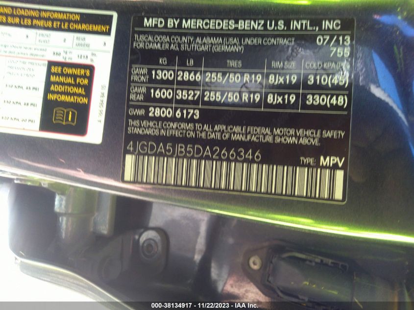 2013 MERCEDES-BENZ ML 350 4JGDA5JB5DA266346