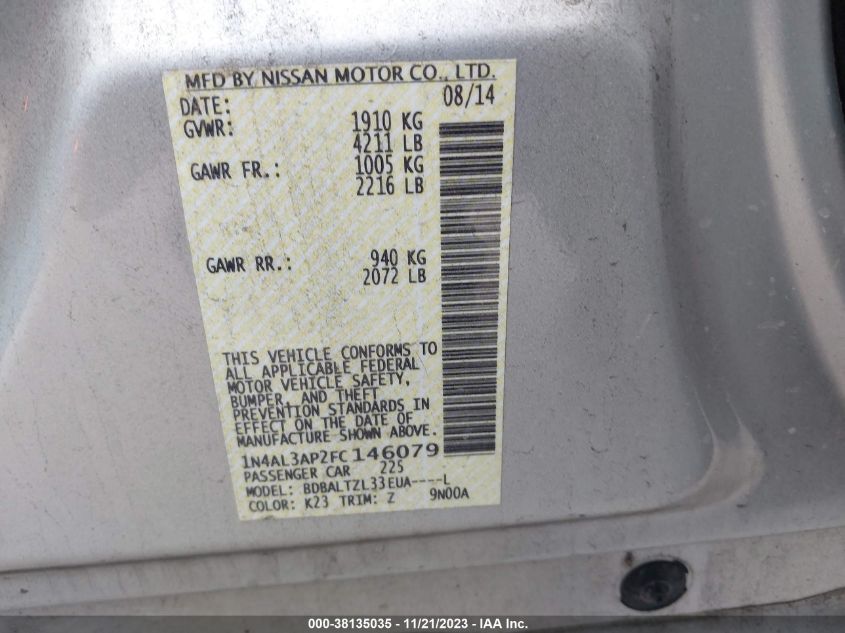 2015 NISSAN ALTIMA 2.5 SL - 1N4AL3AP2FC146079