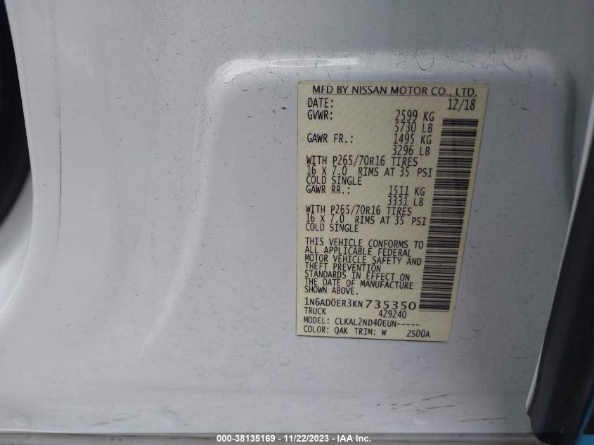2019 NISSAN FRONTIER SV - 1N6AD0ER3KN735350
