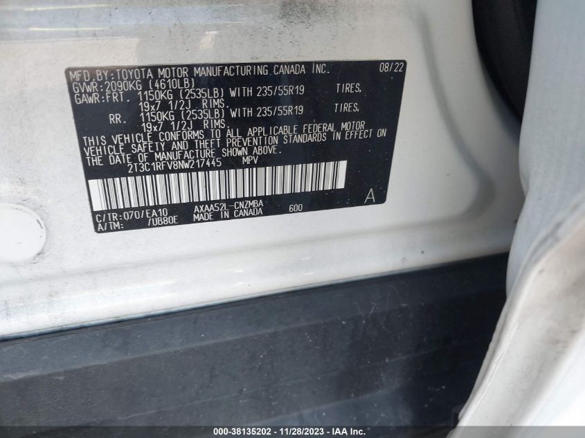 2022 TOYOTA RAV4 XLE PREMIUM - 2T3C1RFV8NW217445