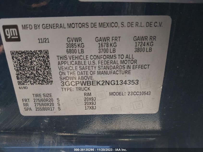 2022 CHEVROLET SILVERADO 1500 LTD CUSTOM 3GCPWBEK2NG134353
