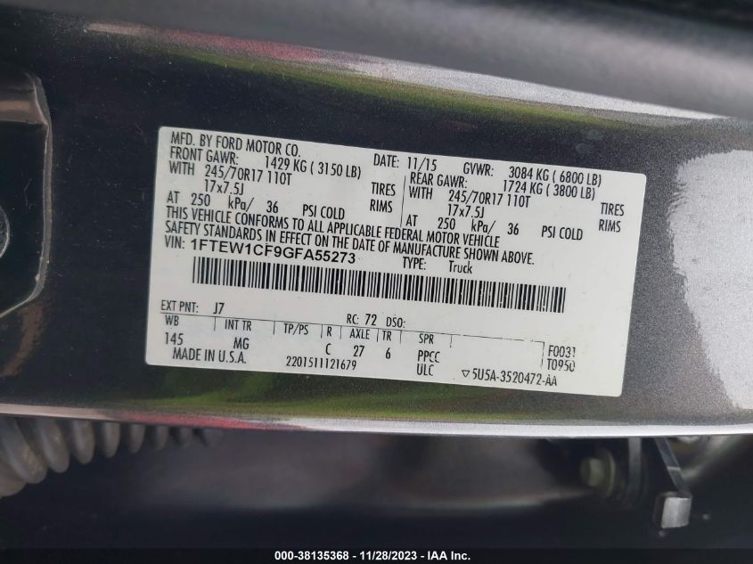2016 FORD F-150 XLT - 1FTEW1CF9GFA55273