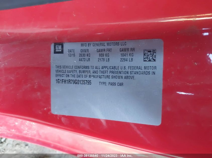 2016 CHEVROLET CAMARO SS - 1G1FH1R79G0135795
