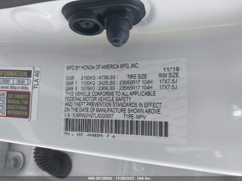 2020 HONDA CR-V LX - 5J6RW2H27LA000657