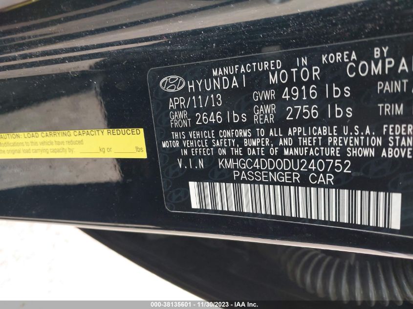2013 HYUNDAI GENESIS 3.8L - KMHGC4DD0DU240752