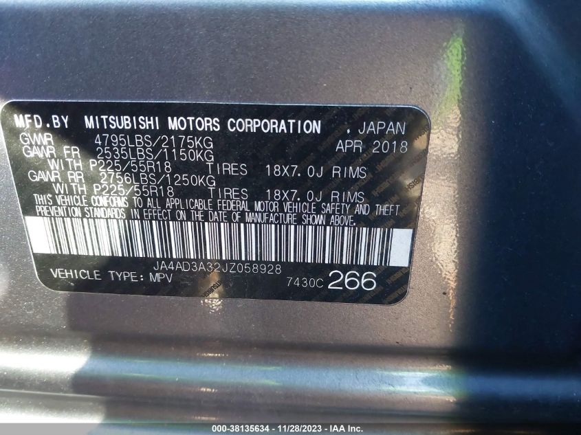 2018 MITSUBISHI OUTLANDER SE/SEL - JA4AD3A32JZ058928