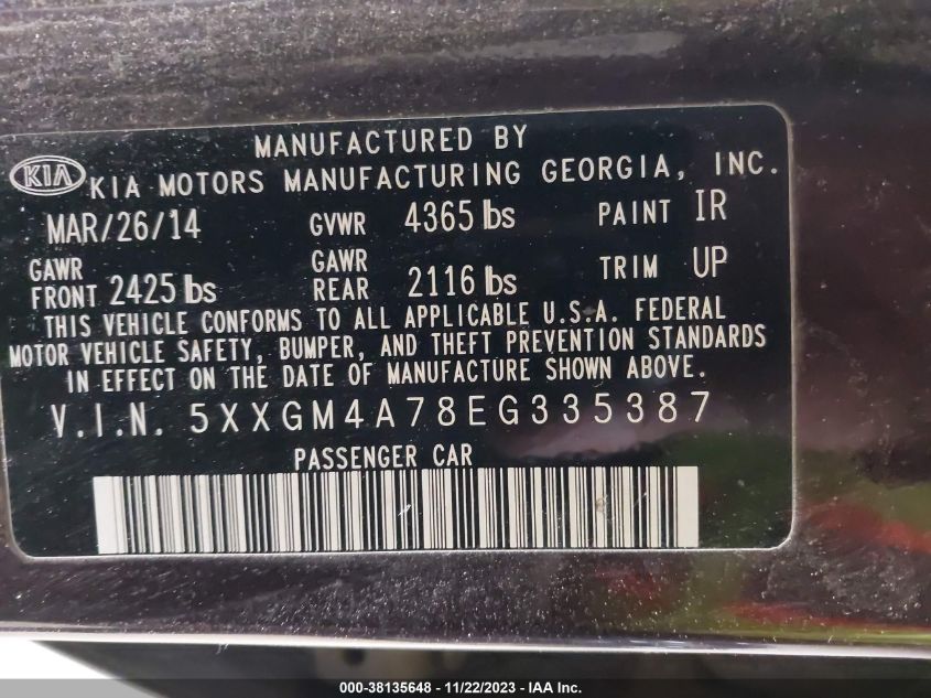 2014 KIA OPTIMA LX - 5XXGM4A78EG335387