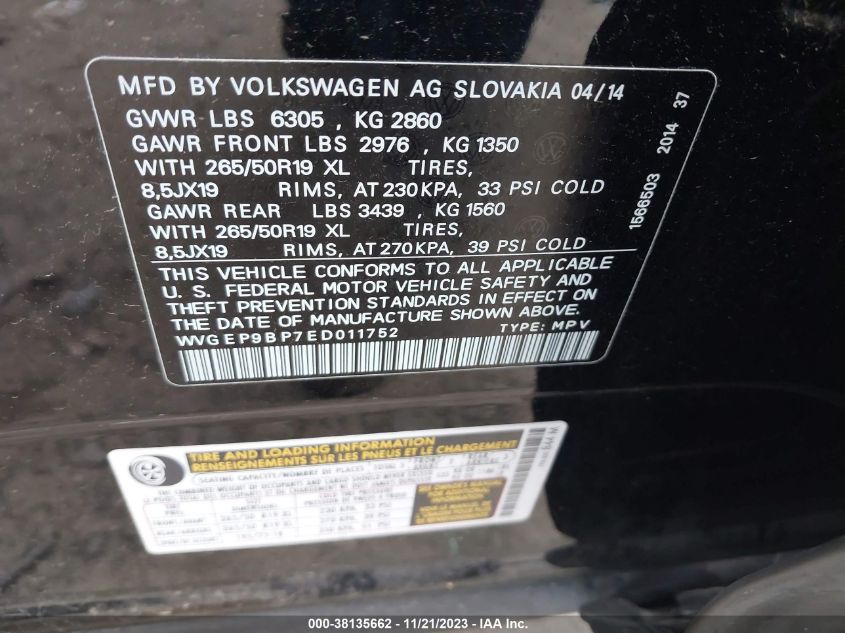 2014 VOLKSWAGEN TOUAREG TDI LUX - WVGEP9BP7ED011752
