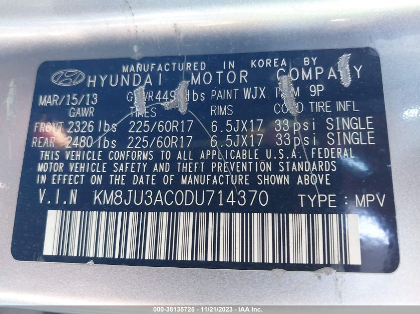 2013 HYUNDAI TUCSON GLS - KM8JU3AC0DU714370