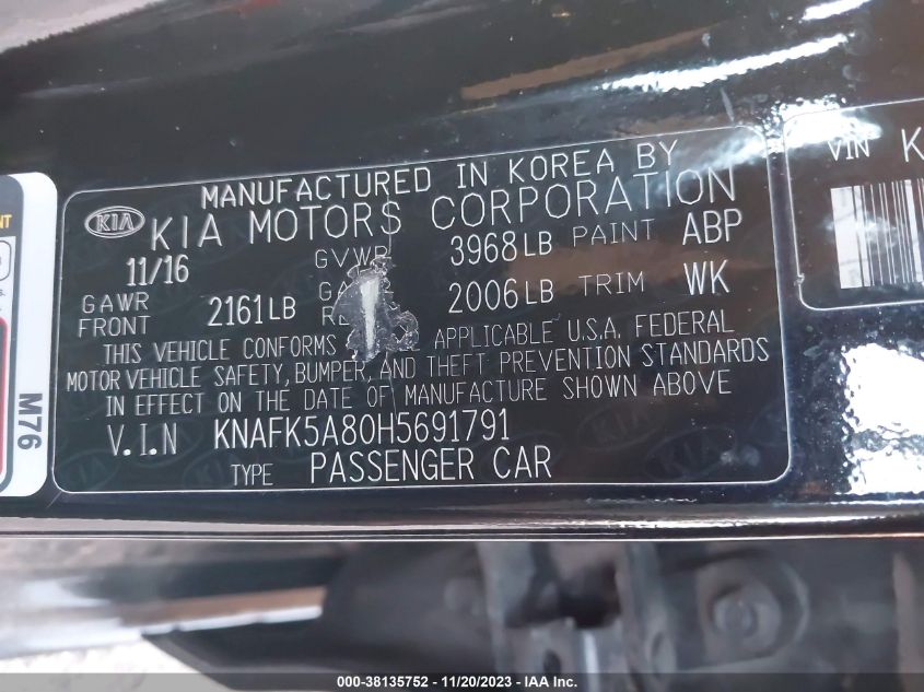 2017 KIA FORTE5 LX - KNAFK5A80H5691791