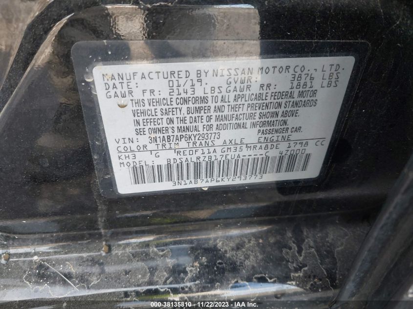 2019 NISSAN SENTRA SR - 3N1AB7AP6KY293773