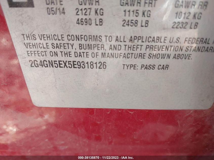 2014 BUICK REGAL TURBO/E-ASSIST PREMIUM I - 2G4GN5EX5E9318126