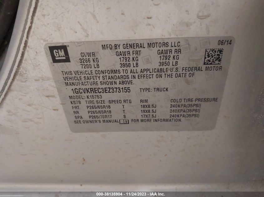 2014 CHEVROLET SILVERADO 1500 1LT - 1GCVKREC3EZ373155