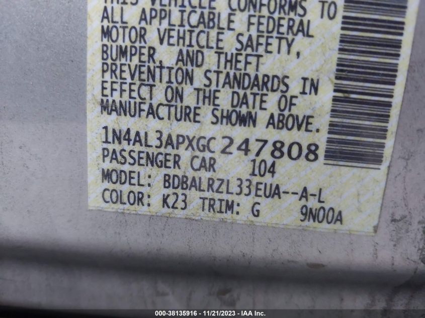 2016 NISSAN ALTIMA 2.5 SL - 1N4AL3APXGC247808