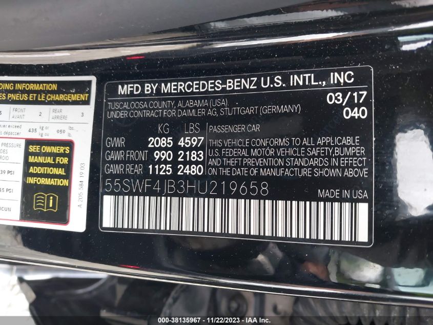 2017 MERCEDES-BENZ C 300 LUXURY/SPORT - 55SWF4JB3HU219658