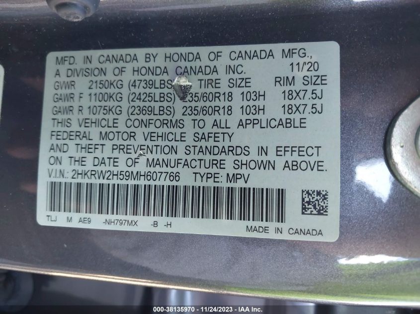 2021 HONDA CR-V EX - 2HKRW2H59MH607766