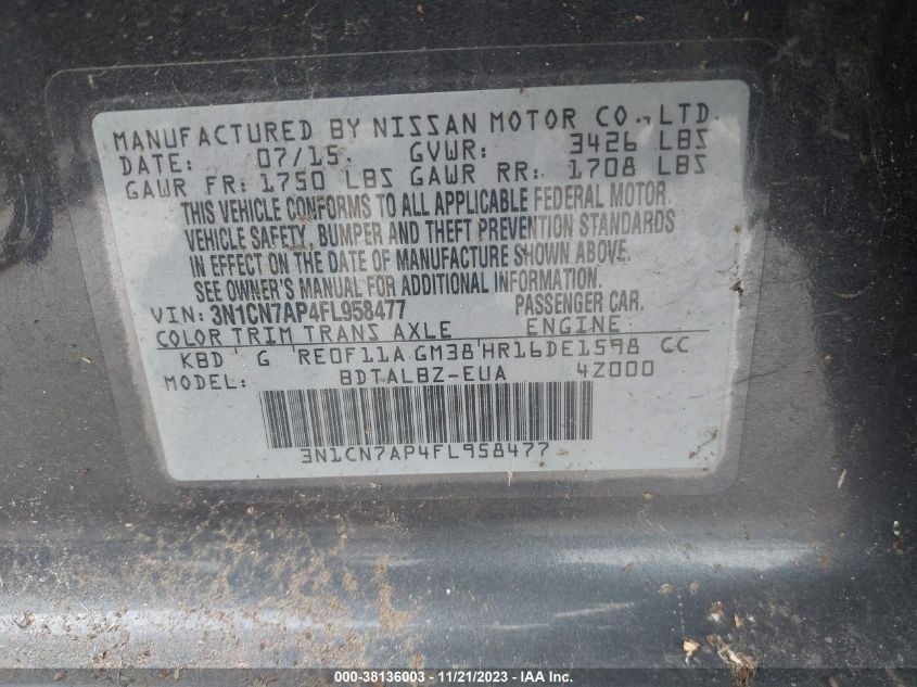2015 NISSAN VERSA 1.6 SV - 3N1CN7AP4FL958477