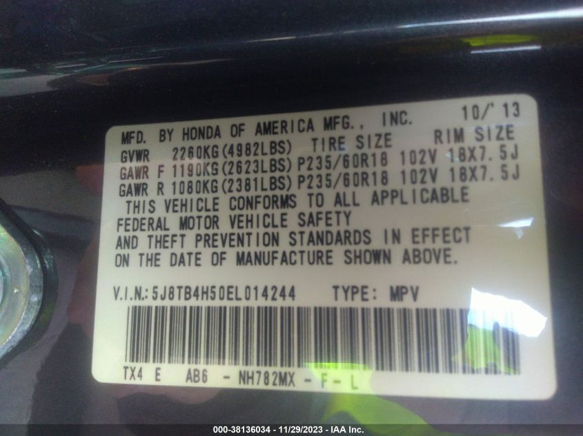 2014 ACURA RDX TECH PKG - 5J8TB4H50EL014244