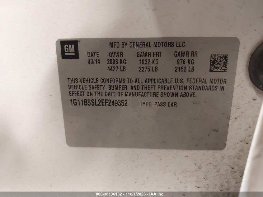 2014 CHEVROLET MALIBU 1LS - 1G11B5SL2EF249352