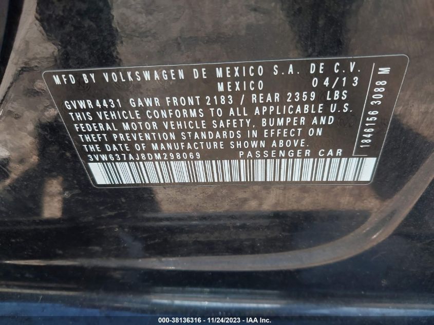2013 VOLKSWAGEN JETTA HYBRID SEL 3VW637AJ8DM298069