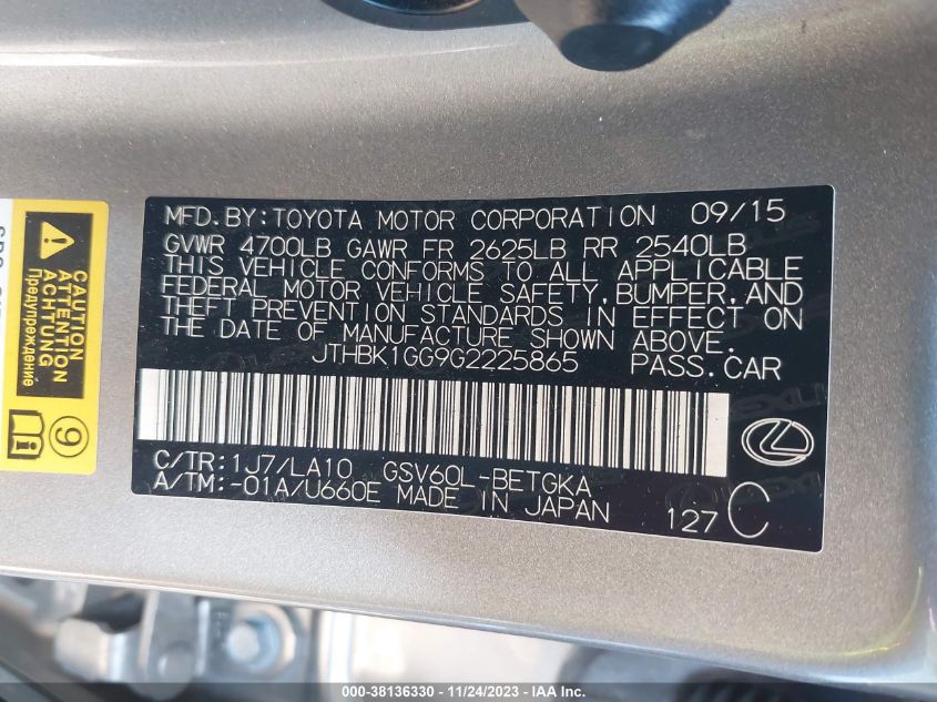 2016 LEXUS ES 350 - JTHBK1GG9G2225865