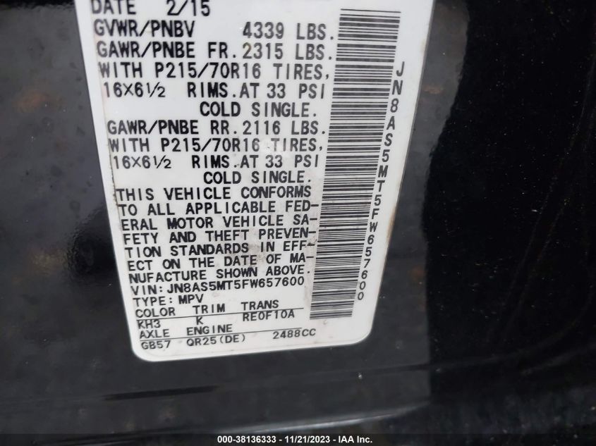 2015 NISSAN ROGUE SELECT S - JN8AS5MT5FW657600