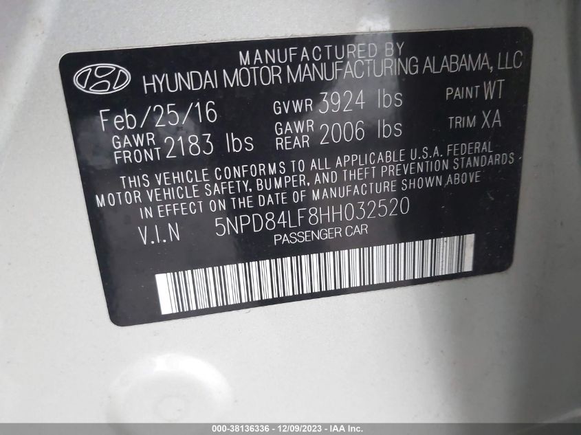 2017 HYUNDAI ELANTRA SE/VALUE/LIMITED - 5NPD84LF8HH032520