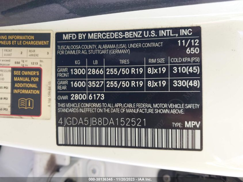 2013 MERCEDES-BENZ ML 350 4JGDA5JB8DA152521