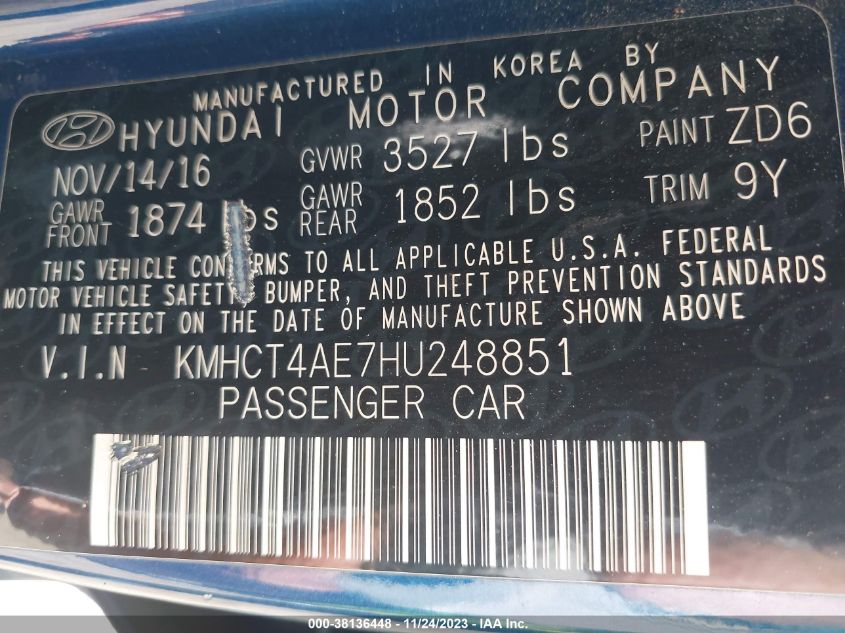 2017 HYUNDAI ACCENT SE - KMHCT4AE7HU248851