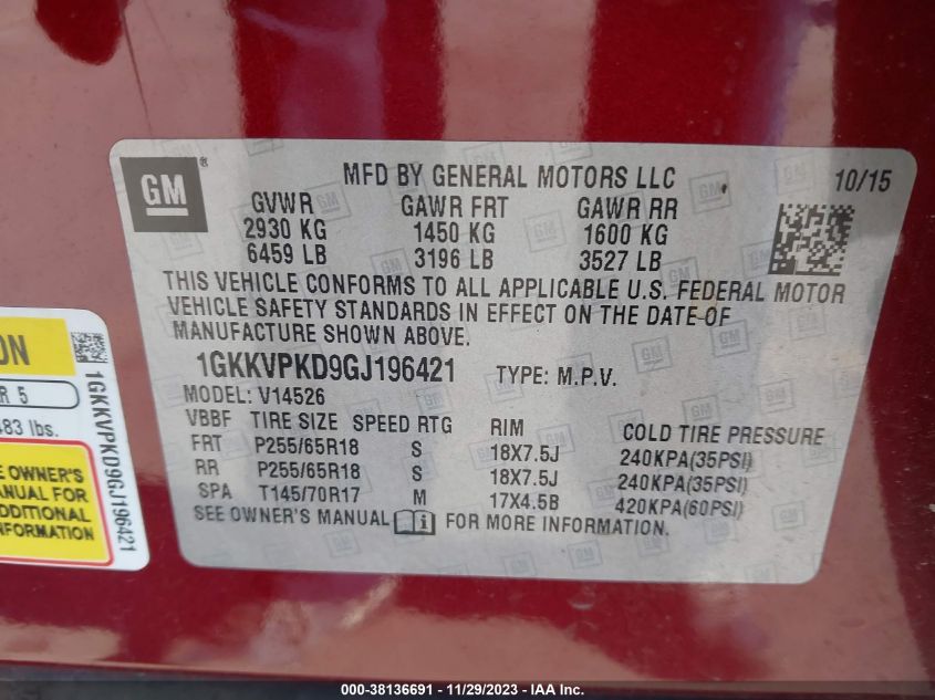 2016 GMC ACADIA SLE - 1GKKVPKD9GJ196421