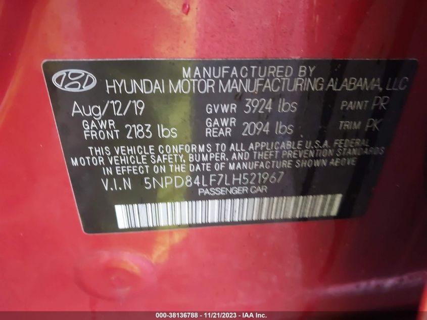 2020 HYUNDAI ELANTRA SEL - 5NPD84LF7LH521967