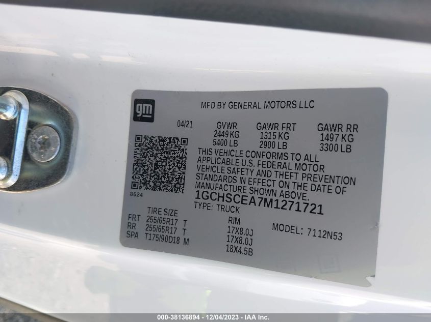 2021 CHEVROLET COLORADO 2WD  LONG BOX LT - 1GCHSCEA7M1271721