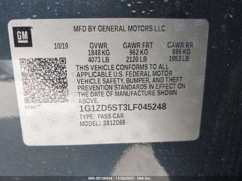 2020 CHEVROLET MALIBU LT - 1G1ZD5ST3LF045248