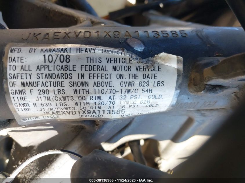 2009 KAWASAKI EX500 D JKAEXVD1X9A113585