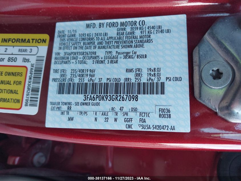 2016 FORD FUSION TITANIUM - 3FA6P0K93GR267098