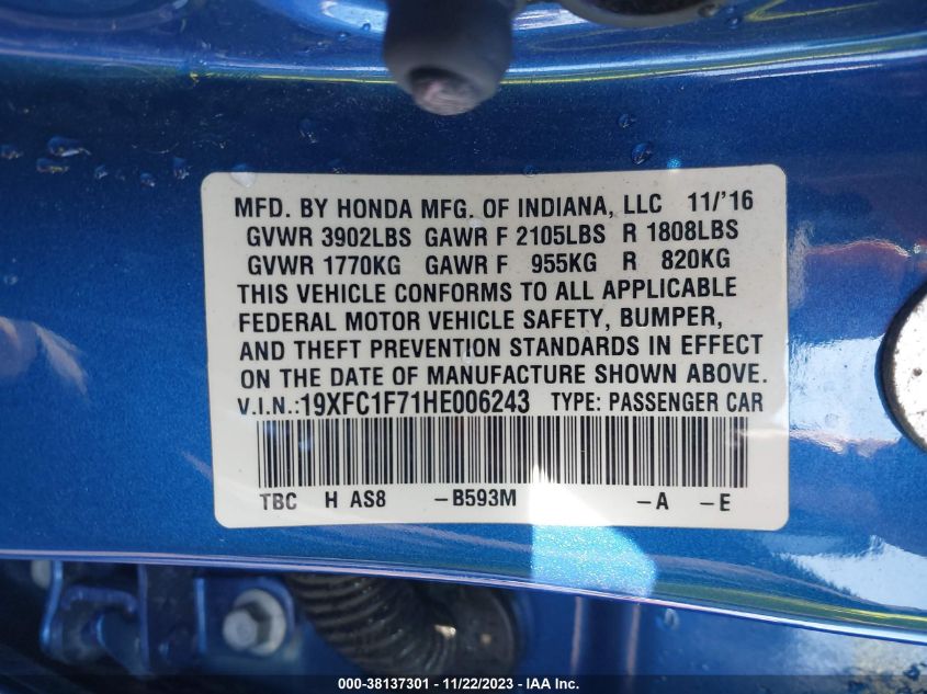 2017 HONDA CIVIC EX-L - 19XFC1F71HE006243