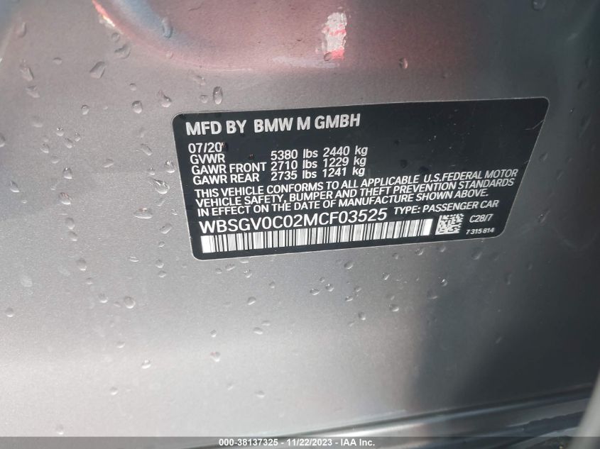 2021 BMW M8 BASE (A8) - WBSGV0C02MCF03525