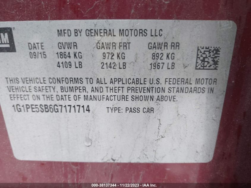 2016 CHEVROLET CRUZE LIMITED 1LT AUTO - 1G1PE5SB6G7171714
