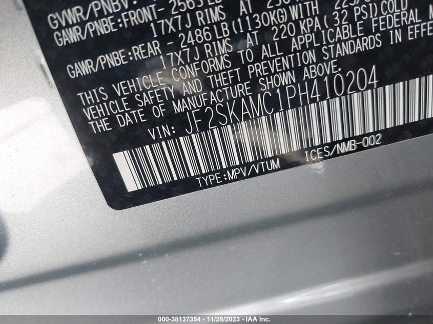 VIN JF2SKAMC1PH410204 2023 SUBARU FORESTER WILDERNESS