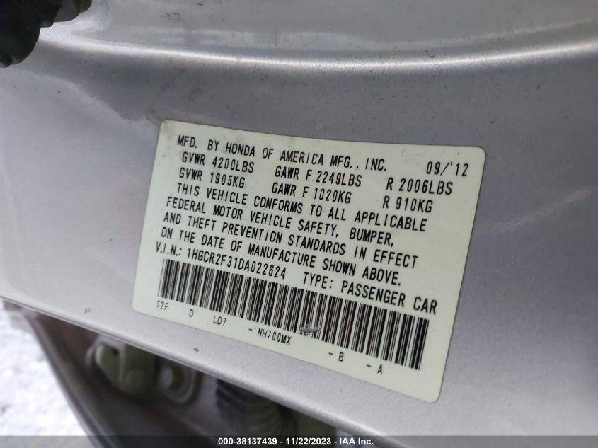 2013 HONDA ACCORD LX - 1HGCR2F31DA022624