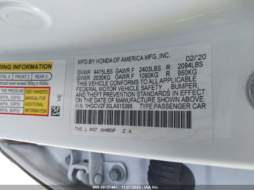 2020 HONDA ACCORD SPORT 2.0T - 1HGCV2F30LA015366