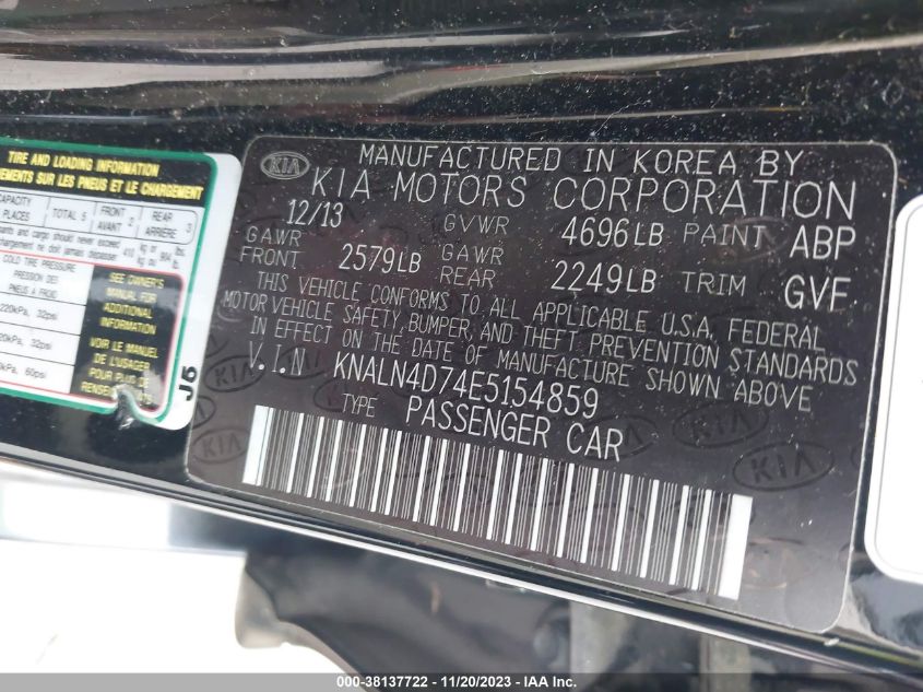 2014 KIA CADENZA PREMIUM KNALN4D74E5154859