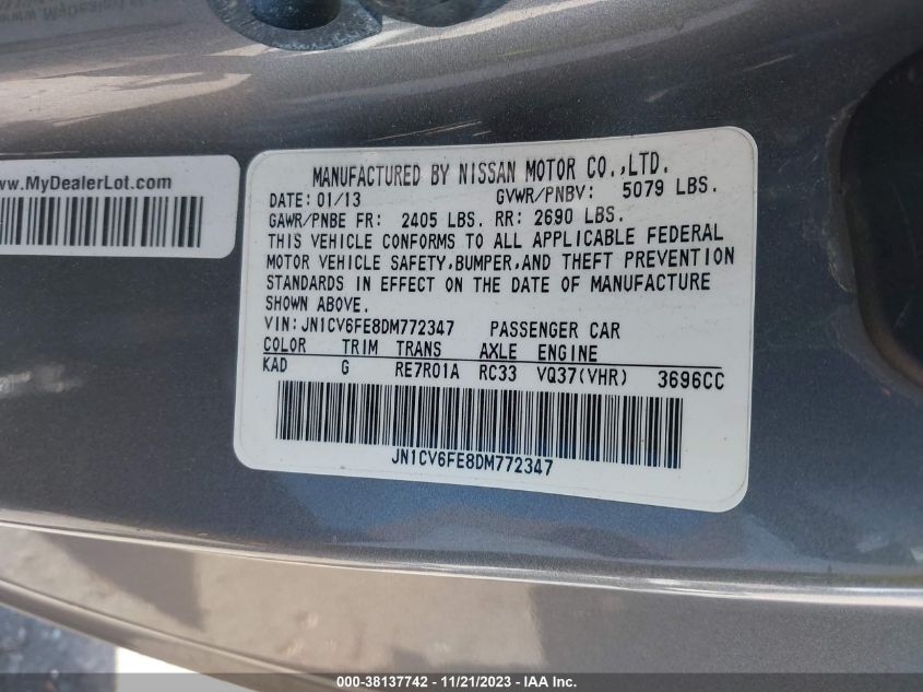 2013 INFINITI G37 JN1CV6FE8DM772347